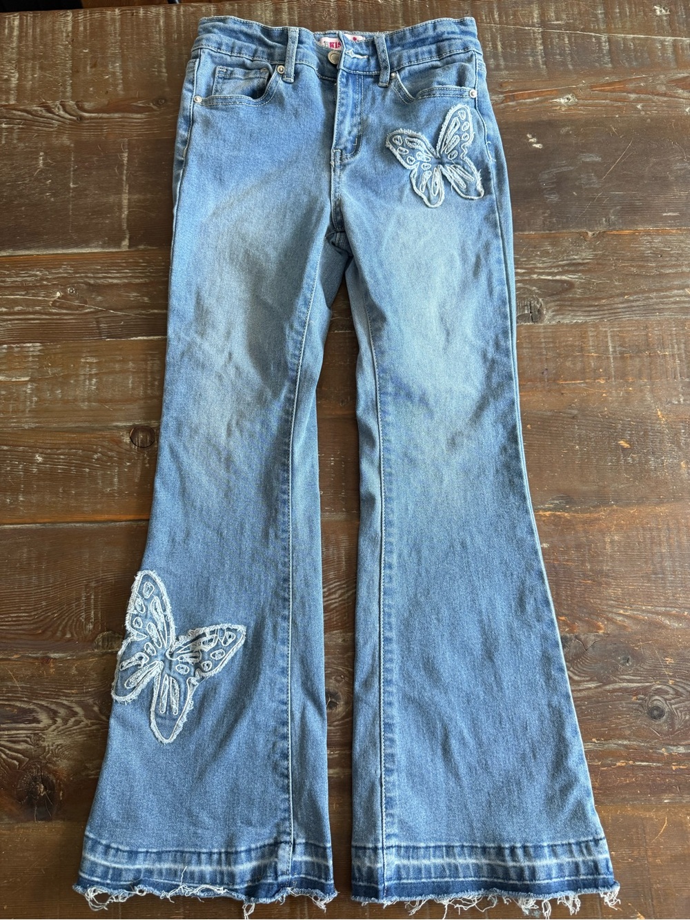 Light Blue Butterfly Embroidered Flare Jeans - Women's